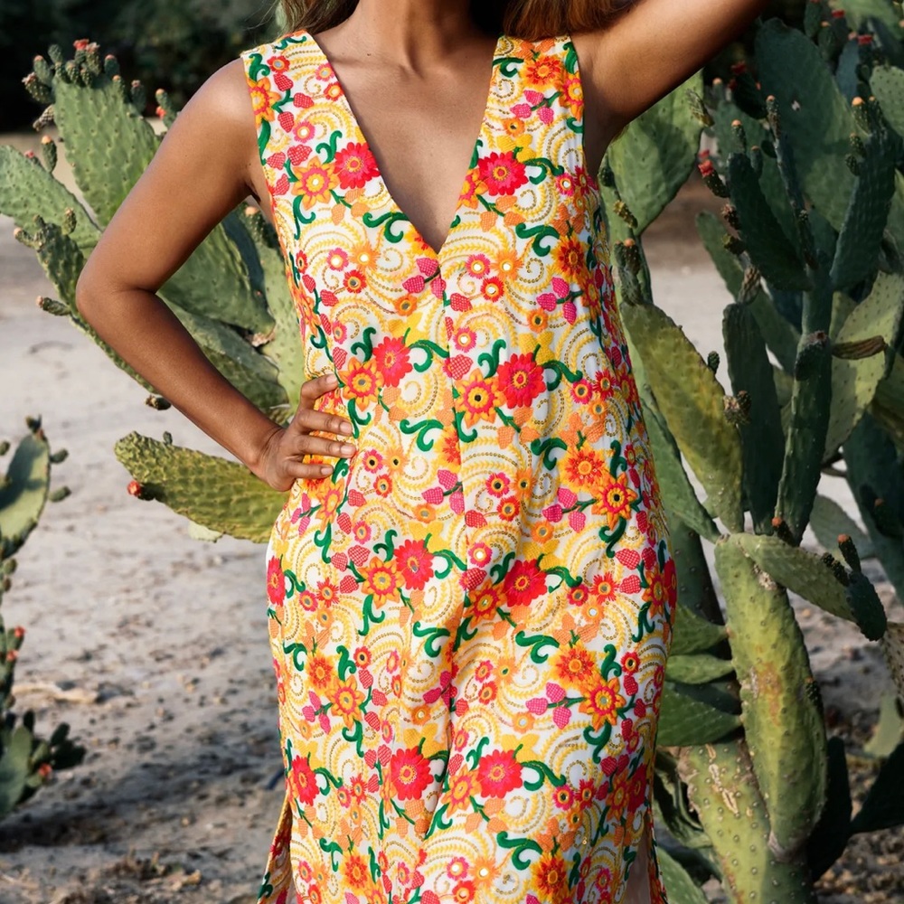 Handmade Designer Maxi dress with floral embroidery